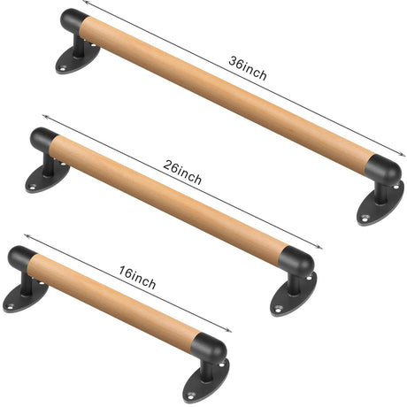 SELEWARE 26 Inch Wood Handrail Indoor Stairs Handrail Wall Mount Handrail w/Sturdy Metal Barckets, Barrier-Free Staircase Grab Bar for Elderly, 1.3 Inch Round SELEWARE