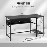 Tangkula 55 Inch Computer Desk with 4 Power Outlets & 2 USB Ports, Home Office Desk with Built in Charging Station with Switch, Computer Workstation Writing Study Desk with Storage Shelf & CPU Stand Tangkula