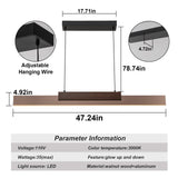 Y'INSP Modern Wooden LED Pendant Light Fixtures 47 Inch Linear Dimmable Pendant Light Height Adjustable Dining Room Light 35W Walnut Color Linear Chandelier for Kitchen Island Y'INSP