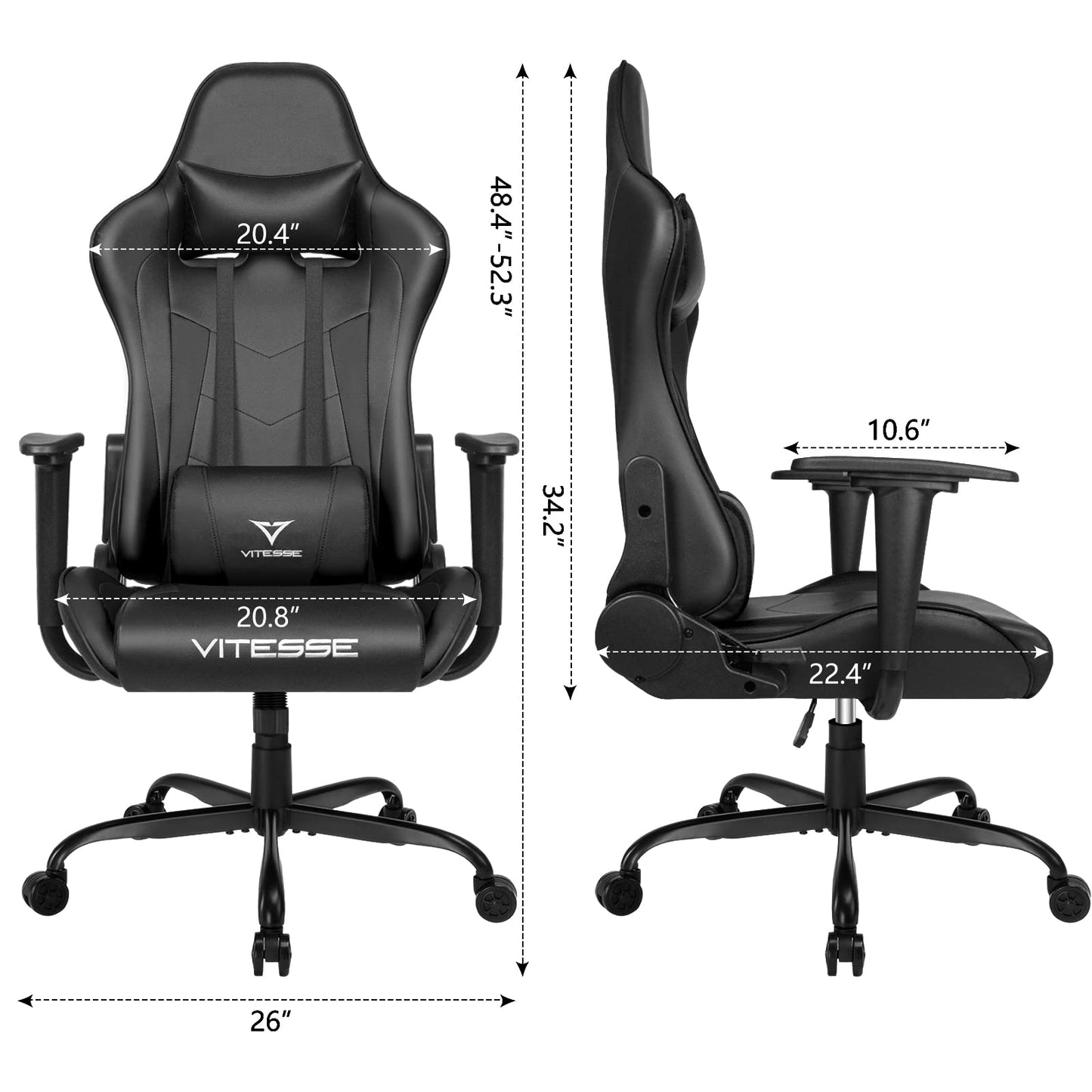 Black Gaming Chair for Kids&Teens High Back Gamer Chair Ergonomic Racing Chair with Comfortable Lumbar Support and Headrest Computer Desk Chair with Height Adjustable Swivel Office Chair(Black)