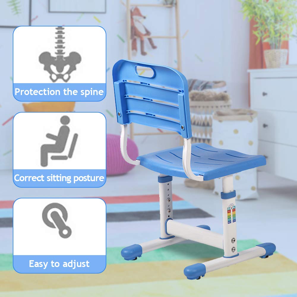 Kids Desk and Chair Set Adjustable Height Ergonomic Children's Table with Storage Drawer Kids Study Homework Desk Table for 3-15 Kids (Blue) Dkeli