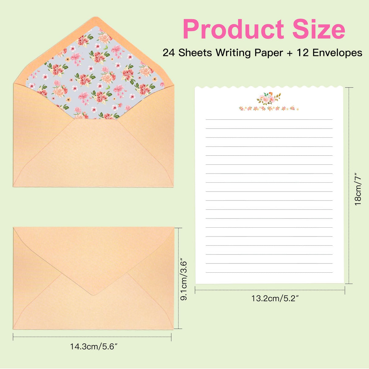 KSIWRE Stationary Paper and Envelopes Set, 24 PCS Writing Stationery Paper with 12 PCS Envelopes, Warm Floral Themed Envelope and Stationery Design for Invitations Gift Decorations Holiday Party KSIWRE