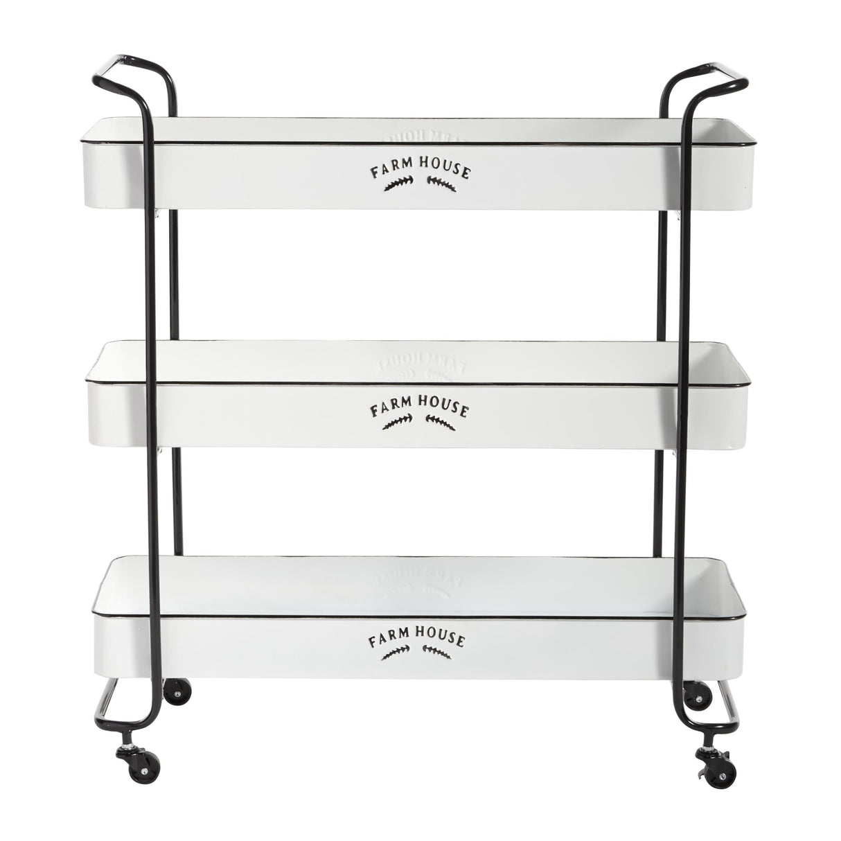Deco 79 Metal Kitchen Rolling 3 Shelves Storage Cart with Black Accents and Farm House Design, 32" x 12" x 35", White Deco 79