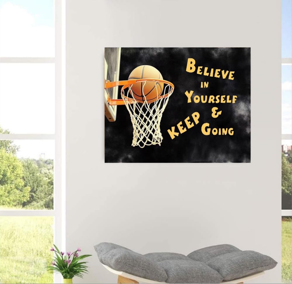 MaiYiYi Basketball Diamond Painting Dots Kit, 5D Full Round Diamond Painting Kit Believe in Yourself and Keep Going Diamond Art Basketball Hoop Wall Decor for Adult Beginners (30X40 CM) MaiYiYi