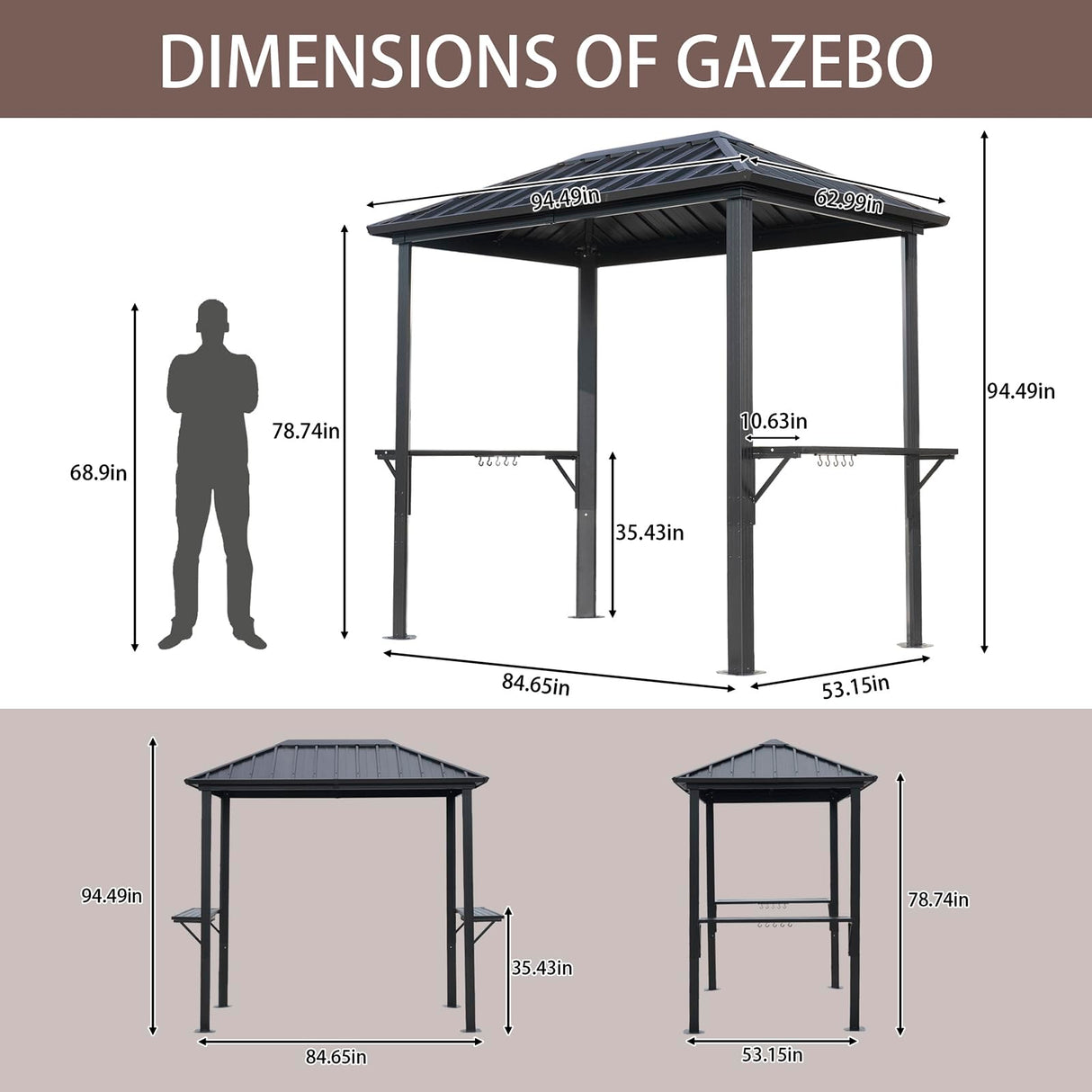 Endark 8' x 5'FT Grill Outdoor BBQ Gazebo Canopy with Two Metal Shelves,Outdoor Permanent Hardtop Gazebo Canopy for Patio, Garden, Backyard (5x8FT-1) Endark