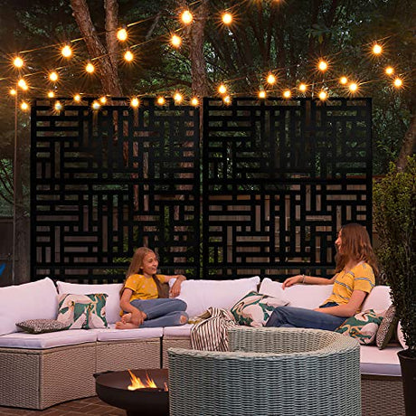 Elevens Metal Outdoor Privacy Screen, Freestanding Outdoor Divider Decorative Privacy Fence Screen, Fence Panels for Balcony Patio,72‘’H×47‘’W (Black-Retangle) Elevens