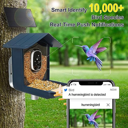 Bird Feeder with Camera Wireless Outdoor, Smart Bird Feeder with Camera Solar Powered, Automatic Video Capture & Motion Detection, 64G SD Card,