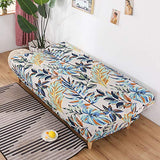 WOMACO Printed Futon Cover Stretch Sofa Bed Slipcovers Full Twin Queen Size Armless Couch Loveseat Protector Covers with Elastic Bottom for Living Room Bedroom Furniture (Rain Leaves, 63"-75") WOMACO