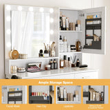 LCRBOL Makeup Vanity Desk with Mirror & Lights, Vanity Desk with 2 Drawers, Storage Shelves, Adjustable Brightness Vanity Mirror with Lights, Bedroom, White LCRBOL