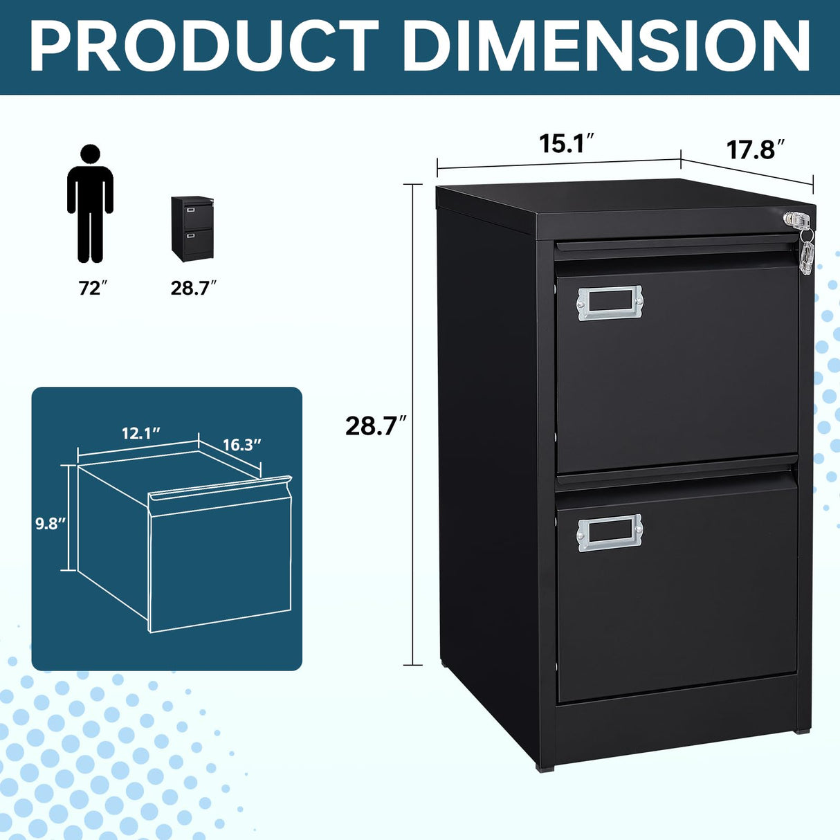 MIIIKO 2 Drawer File Cabinet, Metal Vertical Filing Cabinets with Lock, Home Office File Folders Storage Cabinet for Letter Legal A4 File Size MIIIKO