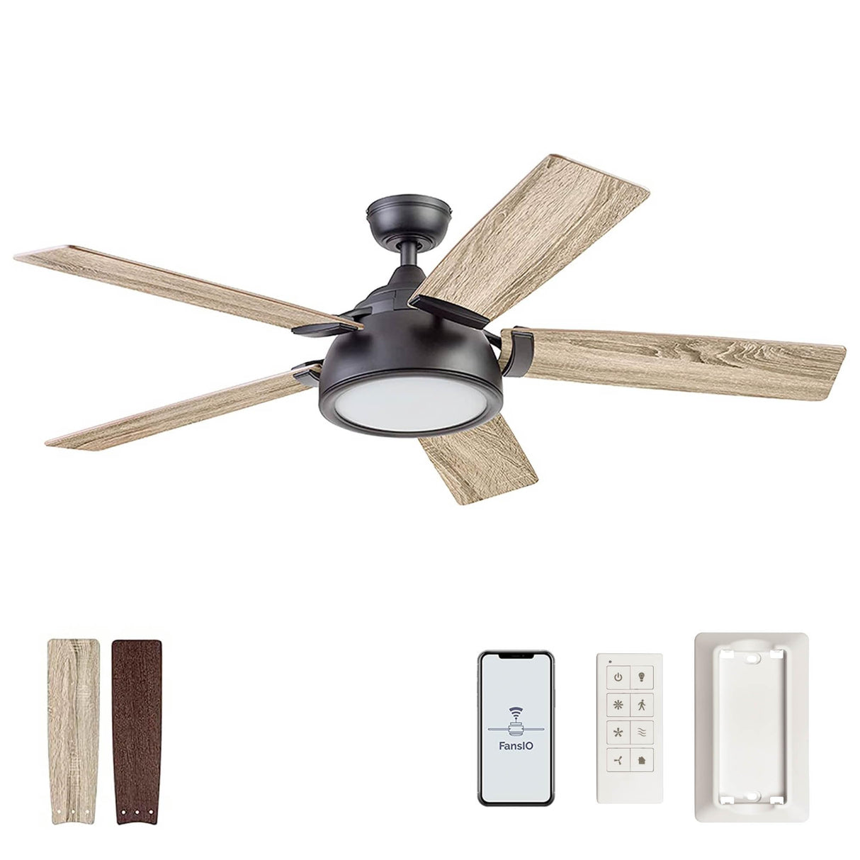 Prominence Home Potomac, 52 Inch Industrial Style Smart Ceiling Fan with Light, Remote Control, Dual Finish Blades, Compatible with Alexa and Google Assistant - 51639-01 (Matte Black) Prominence Home