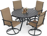 Anmutig 5-Piece Outdoor Dining Set, 48'' Round Table with 4 Swivel Chairs All Weather Furniture Set - Brown Style1 Anmutig