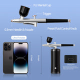 Airbrush Kit With Compressor 48PSI Rechargeable High Pressure Air Brush Set Cordless Airbrush Kit with 0.3mm Nozzle for Painting,Nail Art, Cake Decor,Makeup,Modeling (Black) crpen