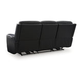 Signature Design by Ashley 5Z-Dreamlight Modern Leather Match Power Reclining Sofa with Drop Down Table, Massage System and Adjustable Headrest, Black Signature Design by Ashley