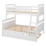 Twin Over Full Bunk Bed with Trundle, Wood Bunk Bed Twin Over Full with Safety Guardrail & Ladder, Convertible to 3 Separated Beds, Perfect for Kids, Teens,Adults,Bedroom Furniture,White Harper & Bright Designs