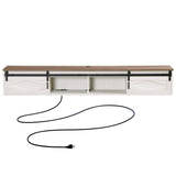 FITUEYES Floating TV Stand for TVs up to 85 Inch, Wood Entertainment Center With Sliding Barn Door, TV Shelf Media Console Table for Living Room, Bedroom, Antique White FITUEYES