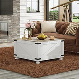 WLIVE Farmhouse Coffee Table,Square Wood Coffee Table with Storage,Center Table for Living Room,Home Office,White WLIVE