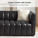 HULALA HOME 83" Genuine Leather Sofa with Channel Tufted Design, 3-Seater Sofa for Living Room Bedroom, Modern Oversized Couch with Wood Legs, Black HULALA HOME