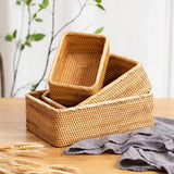 Natural Rattan Storage Baskets, Rectangular Woven Fruit Baskets, Wicker Decoration and Organizer for Bathroom, Living room (Set of 3) YANGQIHOME