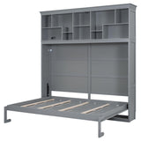 Merax Farmhouse Solid Wood Murphy Bed Chest with Top Shelves & USB Charging, Storage Wall Platform Bed with Wood Slat Support/Space Saving Queen,Gray Merax