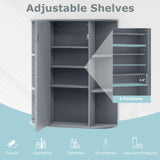 COSTWAY Wall Mounted Bathroom Cabinet - Storage Organizer with Mirror Door, Adjustable Shelves & 6 Open Racks, Space-Saving Hanging Medicine Cabinet for Living Room Kitchen Entryway (Gray) COSTWAY