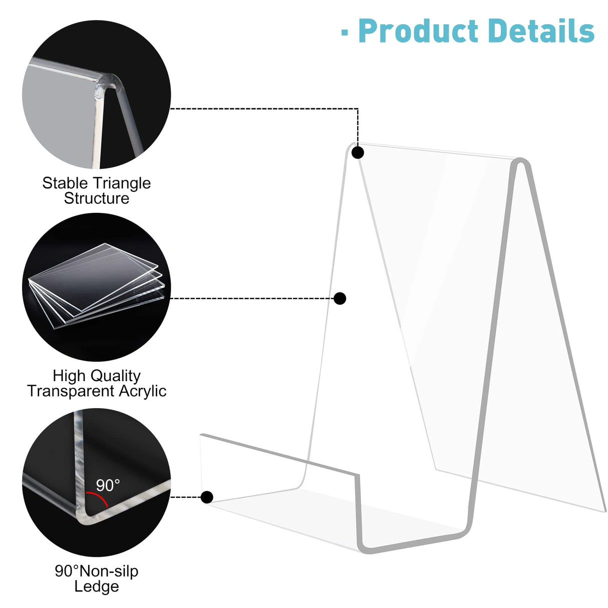 trophable 4 Pack Acrylic Book Stand Thickened Clear Book Display Easel Holder for Displaying Tablets Newspaper Magazines Notebooks Textbooks CDs (Clear-Small) trophable
