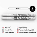 TFIVE White Paint Marker Paint Pens - 2 Pack Acrylic Permanent Marker, 0.7mm Extra Fine Tip Paint Pen for Art Projects, Drawing, Rock Painting, Ceramic, Glass, Wood, Plastic, Metal, Canvas DIY Crafts TFIVE