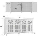 MOUMON Credenza Buffet Sideboard with 4 Acrylic Doors and Shelves, Buffet Table Sideboard Storage Cabinet with Wooden Legs, for Living Room White (63”W x 15.7”D x 31.5”H) MOUMON