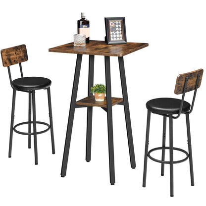 HOOBRO Rustic Brown 2-Tier High Top Pub Table with Storage and Easy Assembly - WoodArtSupply