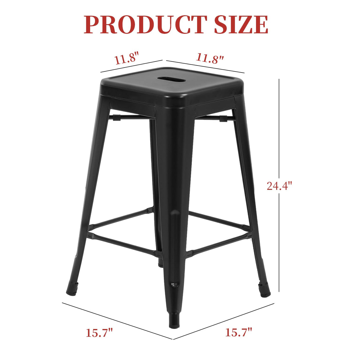 FDW Metal Bar Stools Set of 4 Counter Height Bar Stools 24 Inches Industrial Bar Chairs Patio Stool Stackable Backless Stool Indoor Outdoor Metal Kitchen Stools Bar Chairs (Black, 24") FDW
