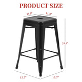 FDW Metal Bar Stools Set of 4 Counter Height Bar Stools 24 Inches Industrial Bar Chairs Patio Stool Stackable Backless Stool Indoor Outdoor Metal Kitchen Stools Bar Chairs (Black, 24") FDW