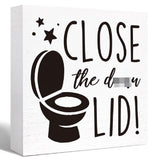 Funny Bathroom Wood Sign Close the Damn Lid Wood Block Sign for Bathroom Shelf Toilet Restroom Home Tabletop Desk Decor,Farmhouse Bathroom Wooden Box Sign SJNH