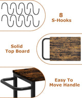 Sungaryard 3-Tier Rolling Kitchen Cart Microwave Stand on Wheel, Movable Coffee Bar Cart with Metal Handle, Bakers Rack with 8 Hooks Utility Cart for Living Room, Bedroom, Bathroom, Office, Black Sungaryard