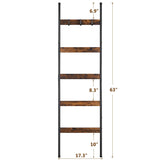 ELYKEN Blanket Ladder for Living Room, Farmhouse 5 -Tier Quilt Holder with 4 Removable Hooks for Bathroom, Wood Towel Rack Display, Wall Anchor Leaning Decorative Stand for Home Decor, Rustic Brown ELYKEN