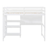 Merax Loft Bed Twin Size with Desk, Twin Loft Bed with Shelves and Writing Board for Kids, Boys or Girls, Wood Slat Support, No Box Spring Needed, White Merax