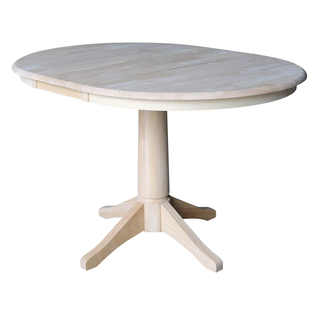 International Concepts 36" Round Top Pedestal Table with 12" Leaf-34.9" H-Dining or Counter Height, Unfinished IC International Concepts
