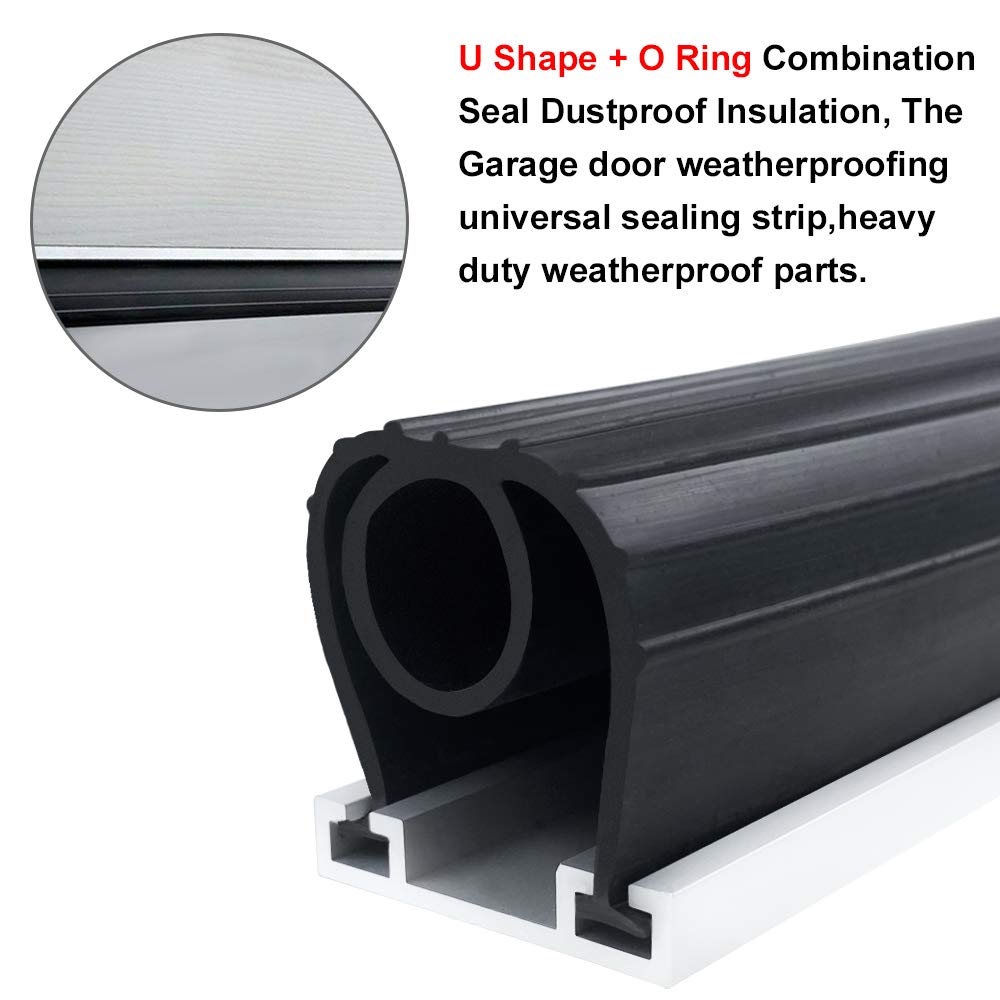 Garage Door Seals Bottom Rubber with Pre-drilled Aluminum Track Retainer Base Kit,Heavy-Duty U Shape + O Ring Combination Weather Stripping Sesl Kit for Garage Door (16 Ft) - WoodArtSupply