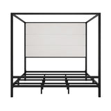 BEDGJH King Modern Canopy Bed Frame - Metal 4-Poster with Tall Linen Upholstered Headboard, Box Spring Required (Black,White, King) BEDGJH
