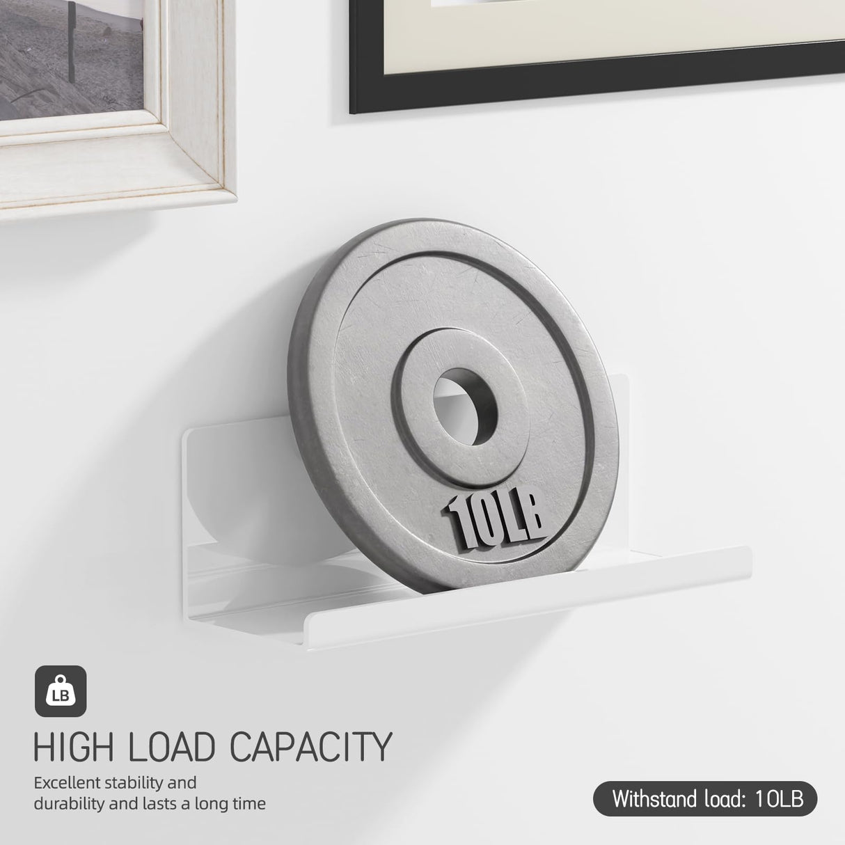 PAVSTINE Acrylic Wall Floating Shelves Set of 2, White 12 Inch Adhesive Organizer for Bathroom, Kitchen, Bedroom, Office, Gaming Room, No Wall Damage, No Drill PAVSTINE