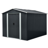 Ball & Cast 8x10 Outdoor Metal Storage Shed with Floor Base and Vents,Galvanized Tool Cabinet w/Sliding Doors & Padlock,Waterproof House Shelter for Backyard Lawn Patio,Garden,Black Ball & Cast