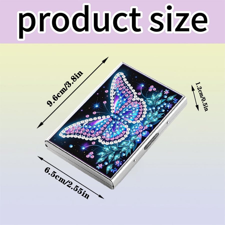 5D Diamond Painting Art Credit Card Holder Wallet, Stainless Steel Card Storage Bag with Butterfly Pattern, 3.8x2.55in with 6 Slots - Travel Business Gift for Adults Santiway