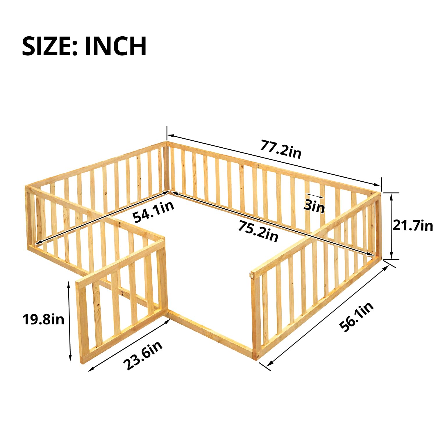 Solid Wood Montessori Floor Bed with Fun Door and Safety Guardrails for Kids - WoodArtSupply