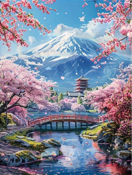 Semneroy Cherry Blossoms Diamond Painting Kits for Adult Begineres,Mount Fuji 5D Diamond Art Kits,Full Drill Paint with Diamond Dot Gem Art Painting for Home Decor 12x16 inch Semneroy