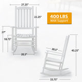Hupmad Wooden Rocking Chair Rocker Outdoor Oversized Porch Rocker Chair,Patio Wooden Rocker with High Back and Armrest,All Weather Rocker Slatted for Backyard,Garden,400 lbs Support,White Hupmad