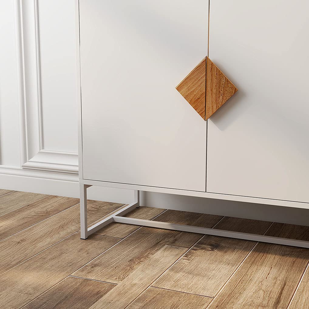 Solid Wood 4 Door Cabinet and Double Storage Sideboard, Enclosed storage cabinet with square wooden handles and 2-Tier storage shelves, sideboards and buffets with storage, entryway table, credenza Fussbric