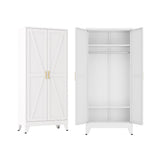 XIUSVON Metal armoire Wardrobe Closet with Hanging Rod,71'' Metal Wardrobe Cabinet with 2 Doors and 2 Adjustable Shelves, Bedroom armoires,Laundry Room cabinets,armario de ropa Closet(Classic, White) XIUSVON