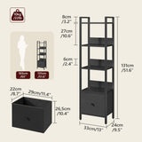 MAHANCRIS Bookshelf, 5-Tier Bookcase with Drawer, Small Book Shelf for Small Space, Storage Shelf Organizer, for Living Room, Bedroom, Study, Kitchen, Black BKHB55101 MAHANCRIS