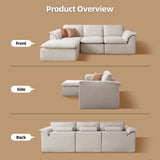 112" Cloud Couch Sectional with Padded Armrests & Moveable Ottoman Boneless Sectional Couches for Living Room White Couch, No Assembly Required HALLYBEE