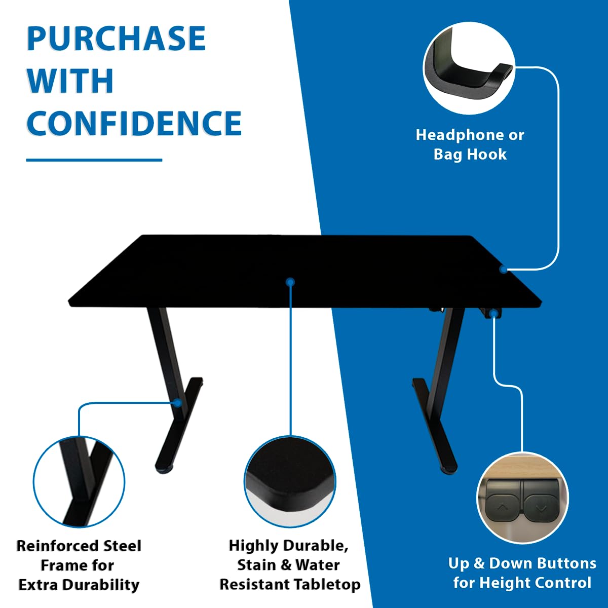 Lifetime Home Height Adjustable 48" Electric Standing Desk - Upgraded Ultra Durable Home Office Large Rectangular Computer or Laptop Sit Stand Workstation Table - 48 x 24 inches, Black Lifetime Home