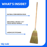 Tidy Tools Corn Broom with Wood Handle Heavy Duty Indoor Outdoor Broom (1 1/4 Inch Handle) Tidy Tools